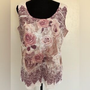 CLEARANCE! Elle Mode XL Floral Lace Tank Top - Pink and Brown casual comfort